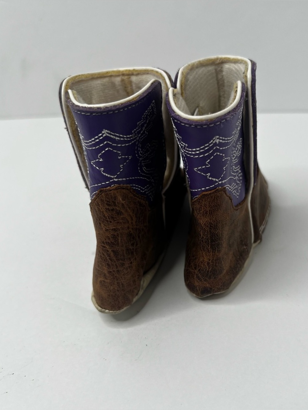 Anderson Bean Baby Boots Crib Shoes Purple Brown Sz 6 Leather Western Cowgirl - Picture 5 of 10